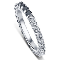 1 1/4Ct Black & White Diamond Eternity Stackable Wedding Ring 10k White Gold2