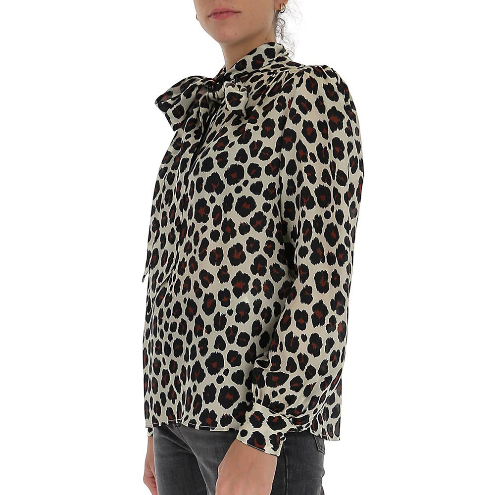 Saint Laurent Women's Leopard Print Silk Blouse Shirt Cream5