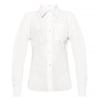 Saint Laurent Women's Cotton Linen Blend Boyfriend Dress Shirt in Cream1