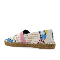 Saint Laurent Paris Men's 1980 In-Love Print Embroidered YSL Espadrille Sneakers in White Multicolor3