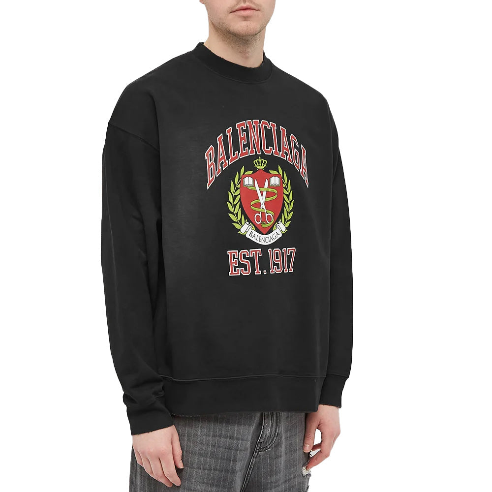 Balenciaga Men's College Logo Cotton Crewneck Sweatshirt Black2