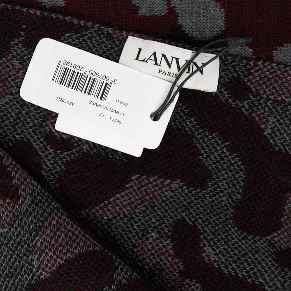 Lanvin Unisex Virgin Wool Scarf Burgundy Camouflage Black3