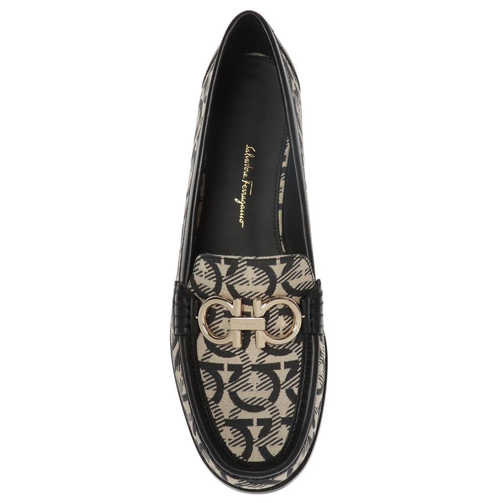 Salvatore Ferragamo Women's 'Rolo' Gancini T-Logo Print Leather Loafer Cream4