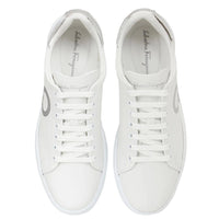 Salvatore Ferragamo Men's Gancini Logo Leather Lace-up Sneaker in White and Silver5