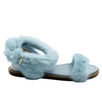 Valentino Women's Mink Fur Leather Ankle-Strap Flat Sandals Light Blue2