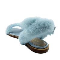 Valentino Women's Mink Fur Leather Ankle-Strap Flat Sandals Light Blue3