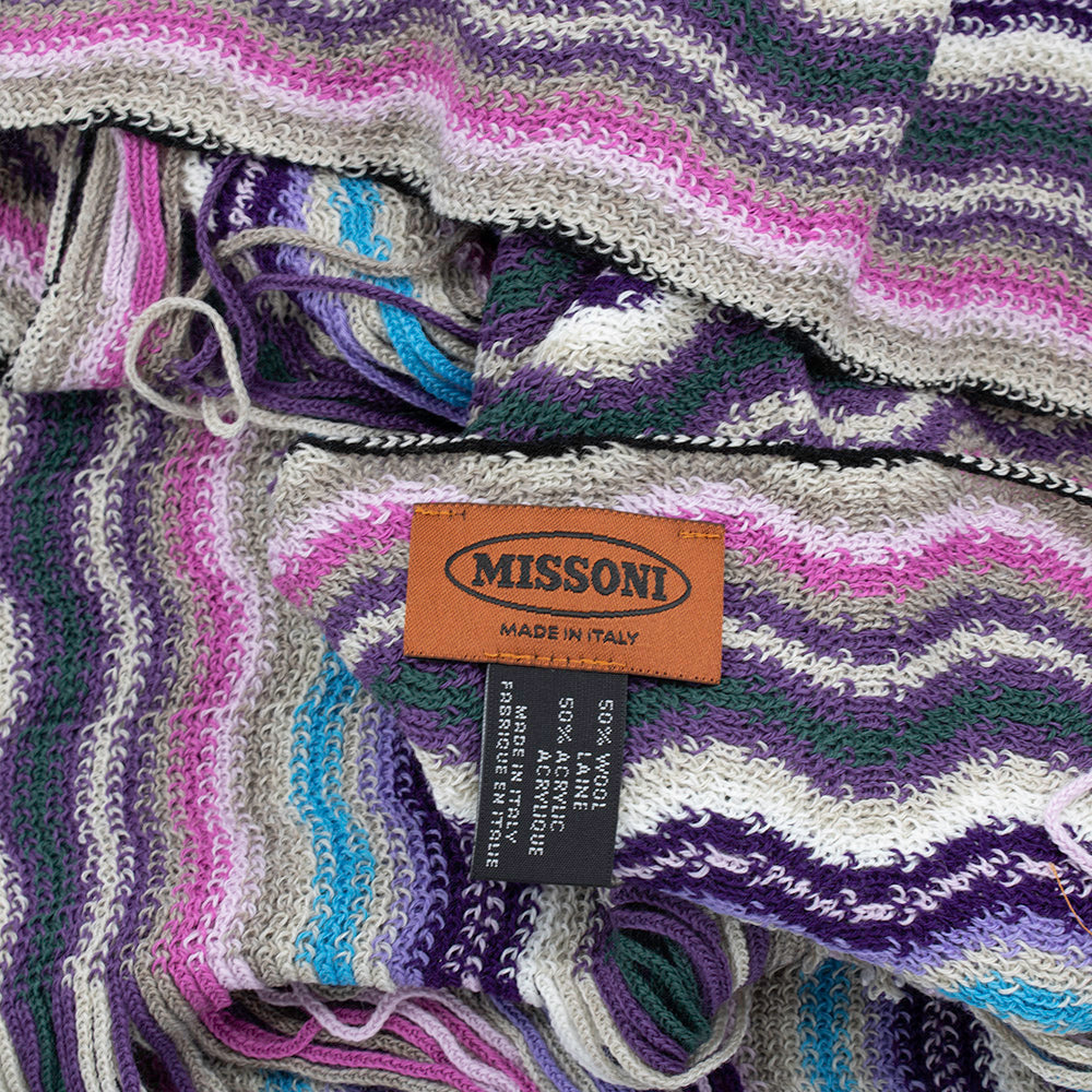 Missoni Women's Wool Zig-Zag Scarf Shawl Sarong Wrap White Purple Black3