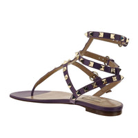 Valentino Women's Strapped Rockstud Flat Sandals in Purple3