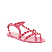 Valentino Women's Rockstud Ankle Strap Rubber Sandals in Two-Tone Pink2