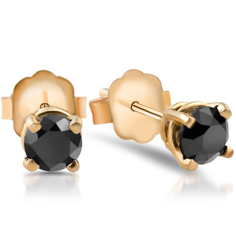 1/2ct TW Round Cut Black Diamond Stud Earrings Solid 14k Yellow Gold2