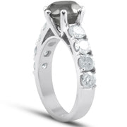 4.50Ct Heat Treated Black & White Diamond Engagement Ring 14K White Gold