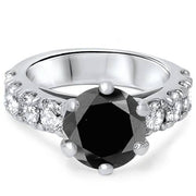 4.50Ct Heat Treated Black & White Diamond Engagement Ring 14K White Gold