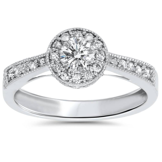 1/2ct Vintage Diamond Halo Engagement Solitaire Ring 10K White Gold