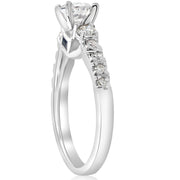 1ct Diamond & Princess Cut Blue Sapphire 3 Stone Engagement Ring 14K White Gold
