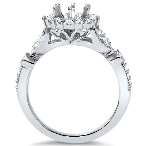 3/8ct Vintage Halo Diamond Engagement Setting 14k White Gold Semi Mount Round