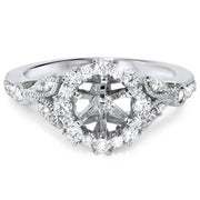 3/8ct Vintage Halo Diamond Engagement Setting 14k White Gold Semi Mount Round