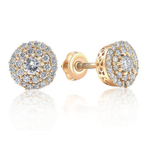 Double Halo Diamond Screw Back Studs 1/2 Carat TW 14k Yellow Gold2