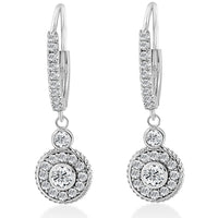 F/G SI 3/4  Dangle Diamond Halo Vintage Hoops 18k White Gold 1" tall1