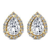 1/2Ct Pear Shape Halo Screw Back Diamond Studs White or Yellow Gold Earrings1