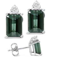 1 1/3ct Green Tourmaline Diamond Studs 14K White Gold2