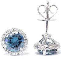 2 1/10ct Blue & White Diamond Halo Studs 10K White Gold2