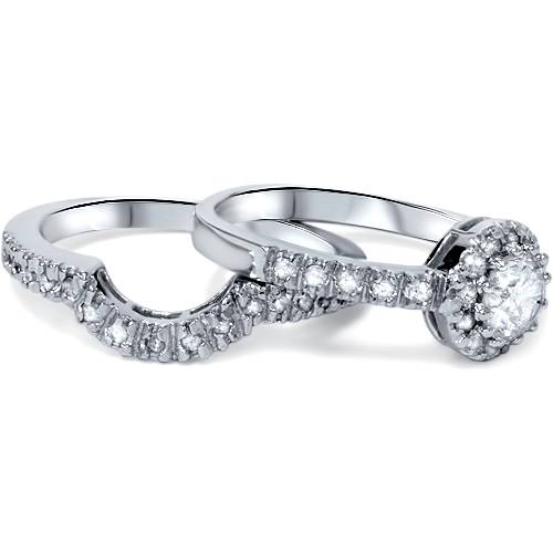1ct Diamond Engagement Matching Wedding Ring Set 14K White Gold