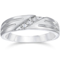 Mens Real Diamond 14k White Gold Wedding Ring Band New1