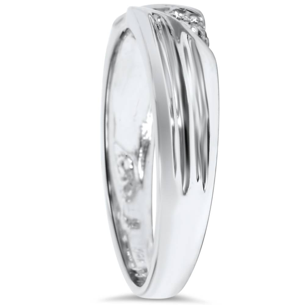 Mens Real Diamond 14k White Gold Wedding Ring Band New2