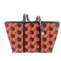 MCM WOmen's Orange/Red Cubic Logo Jacquard Medium Tote Leather Trim MWPCSCK01MT0012