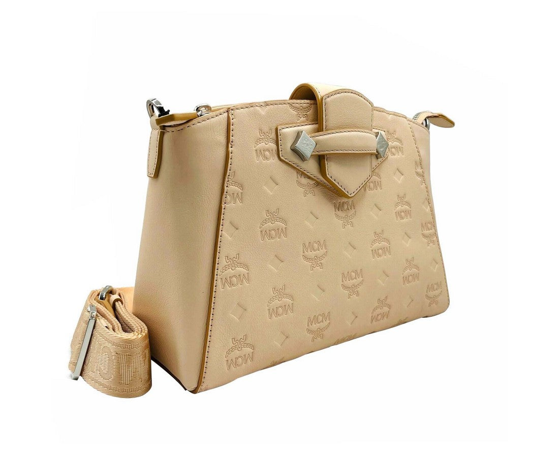 MCM Women's Beige Monogram Leather Essential Tote Crossbody Bag Beige/Peach MWRASSE06II0012