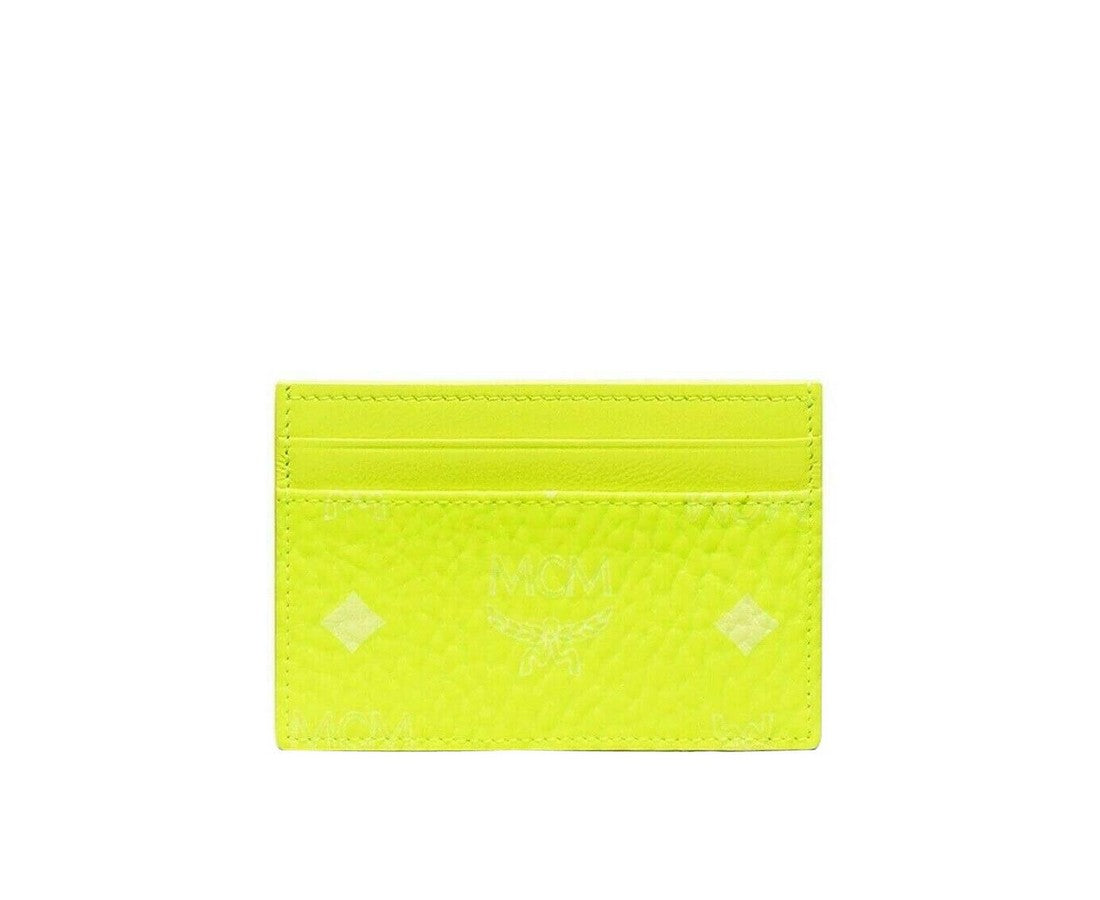 MCM Women's Neon Yellow Visetos Coated Canvas Card Case Holder MXA9AVI72YN0012