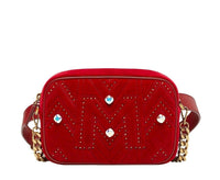 MCM Women's Red Velvet Crystal Studs Crossbody Camera Belt Bag MYZ9SVZ01RJ001