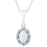 1ct Opal & Diamond Halo Pendant Solid 14K White Gold 18" Chain Included.1