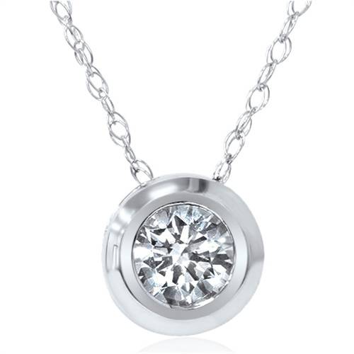 1/6ct Solitaire Real Bezel 14K Diamond Pendant Necklace