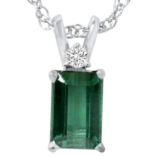 5/8ct Green Tourmaline & Diamond Solitaire Pendant 14K White Gold1