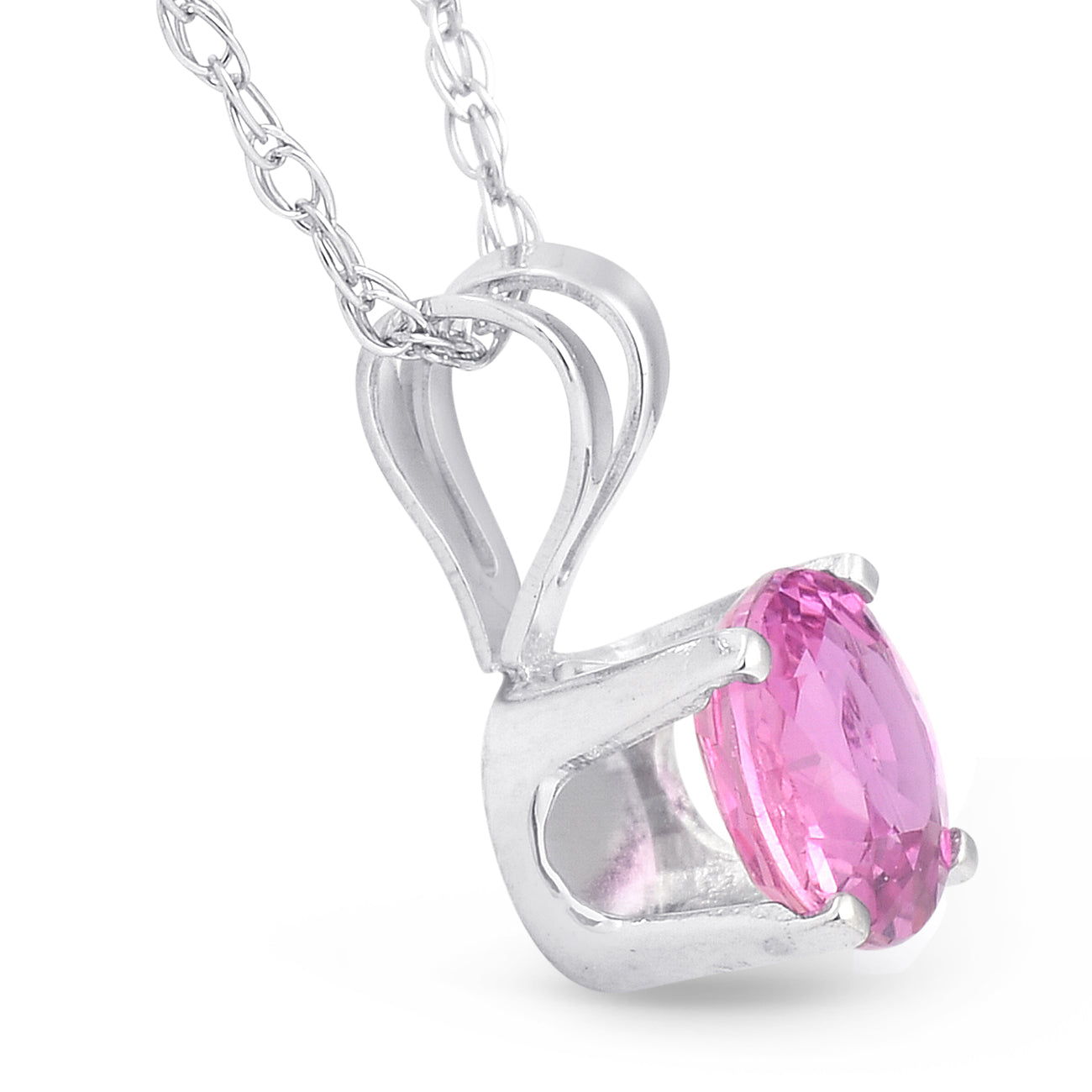 Solitaire 1/2 ct Pink Sapphire Pendant 14k White Gold Womens 18" Necklace2