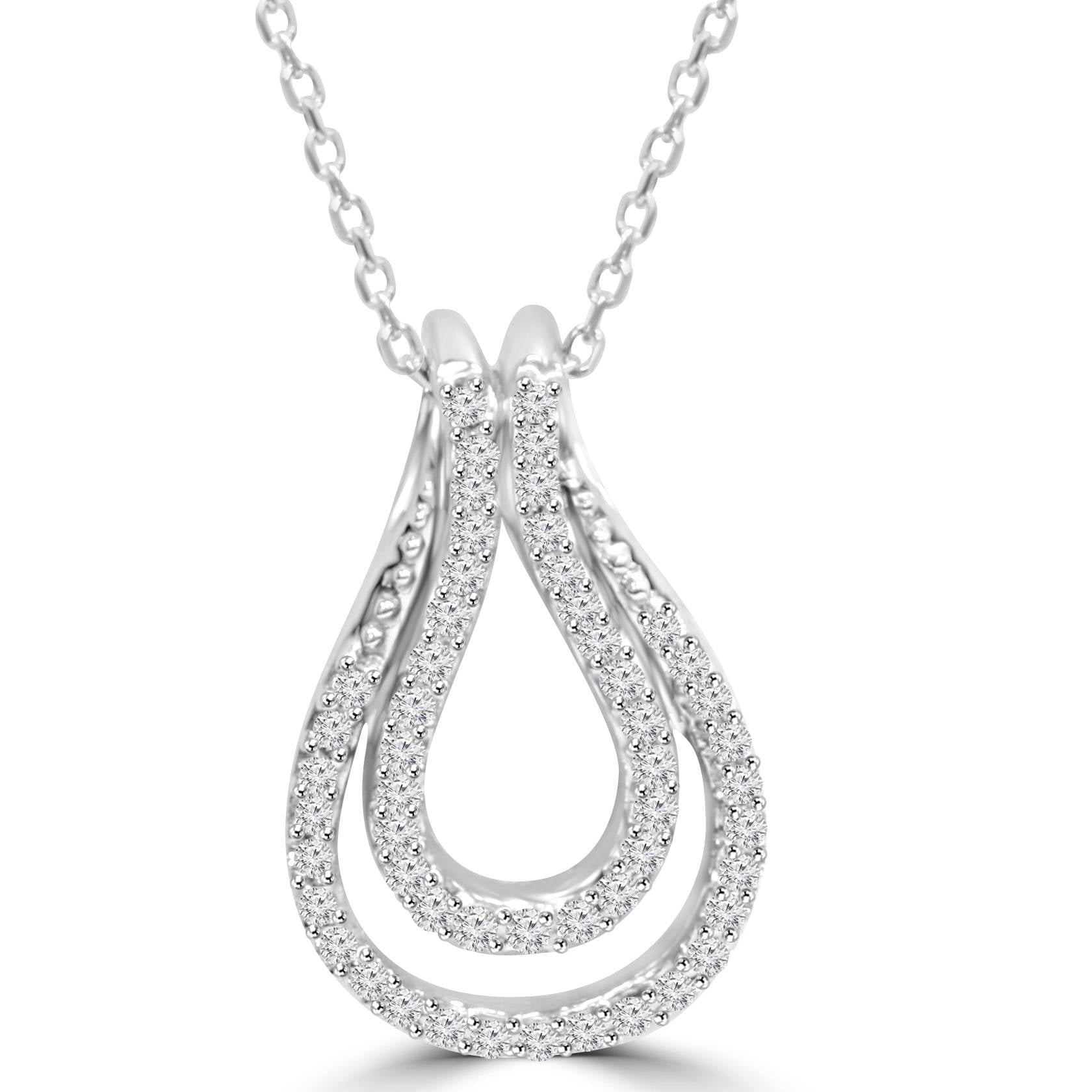 1/4Ct Diamond Everlong Knot Pendant 10K White Gold & 18" Chain 3/4" Tall1