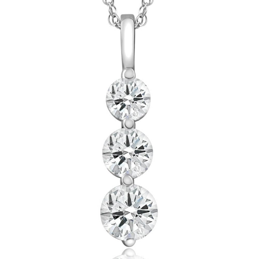 2Ct Diamond Three Stone Pendant Necklace in 14k White or Yellow Gold4