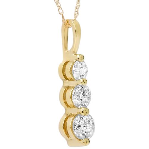 2Ct Diamond Three Stone Pendant Necklace in 14k White or Yellow Gold2