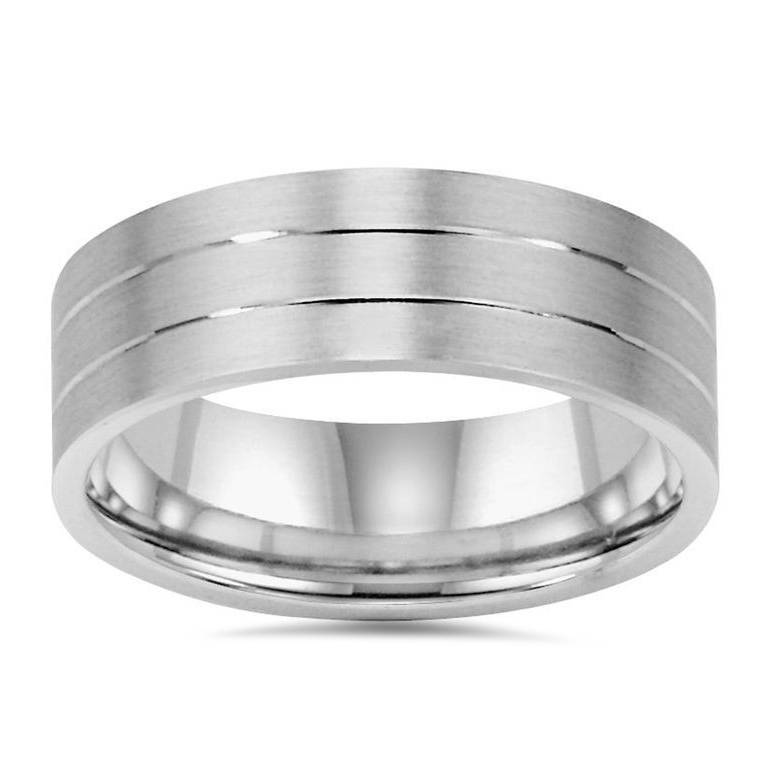 7mm Brushed Flat Wedding Band 14K White Gold1